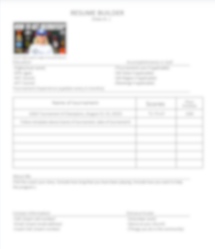 Plug & Play College Golf Resume Template